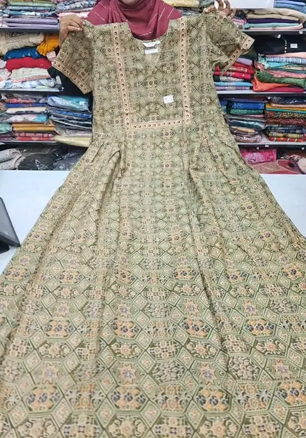 Pure Jaipur Cotton V-Neck Frock Maxi Nighty | NT3610